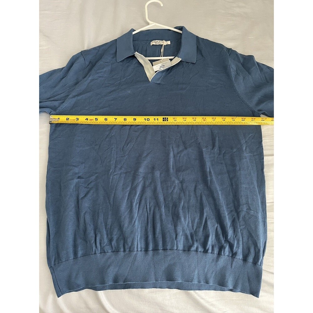 NEW Collars & Co Pure Cotton Polo Knit Navy Shirt Men's Large Short Sleeve Golf - Picture 5 of 6